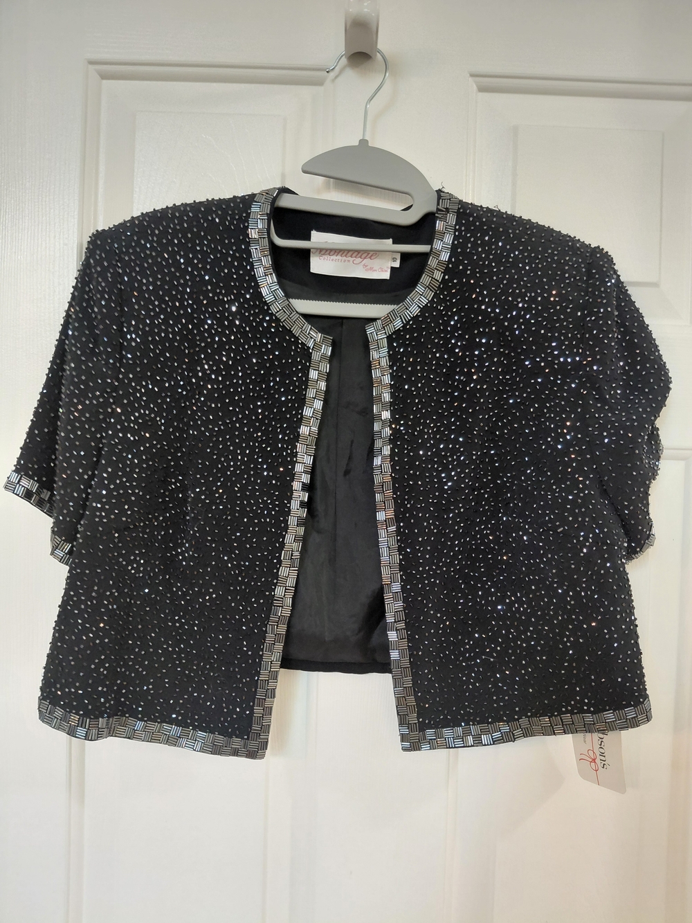 Montage by Mon Cheri VINTAGE Black Beaded Cropped Jacket with Silver Trim